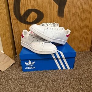 Adidas White Sneakers with Pink Highlights